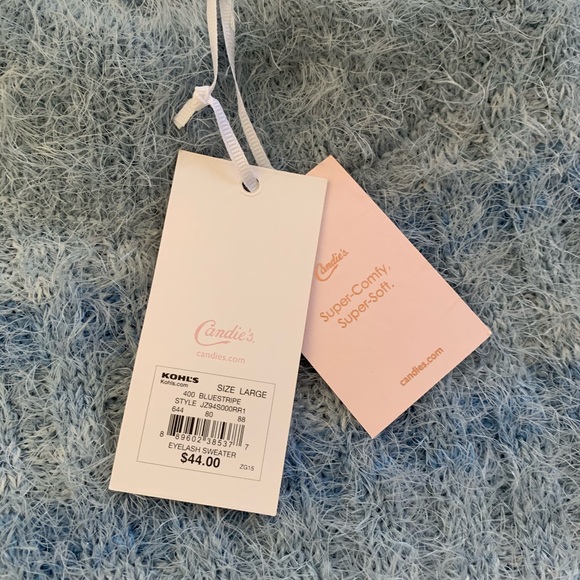 NWT•Candie's Cozy & Soft Mock Neck Pullover Crop Sweater in Blue Stripe-Size L - Picture 3 of 10